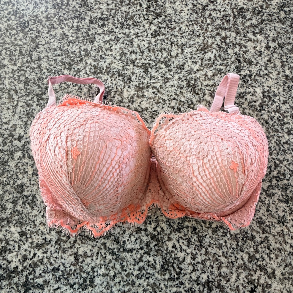 Victorias Secret Dream Angels Lace Lined Demi Bra Womens 34DDD Pink Coquette